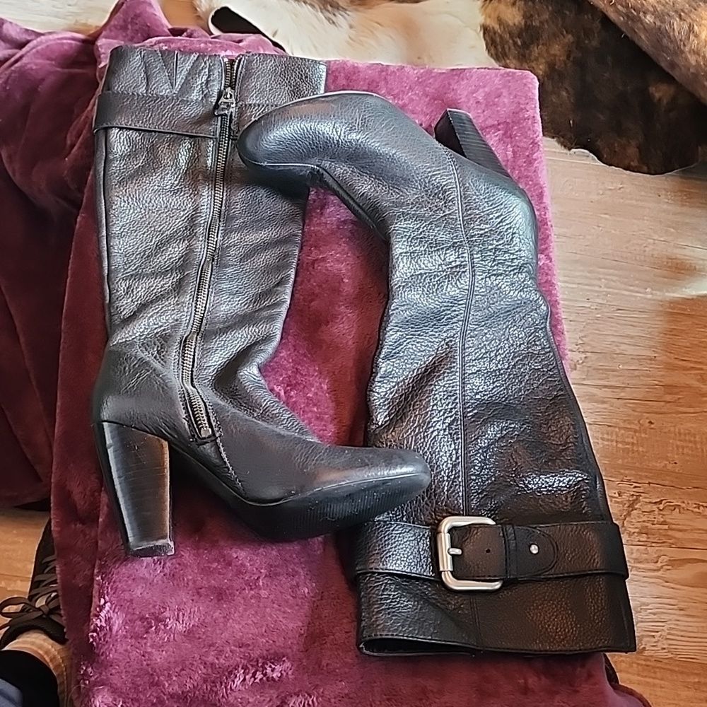 Fossil Women's Rebecca Knee-High High-Heel Boot Black Leather